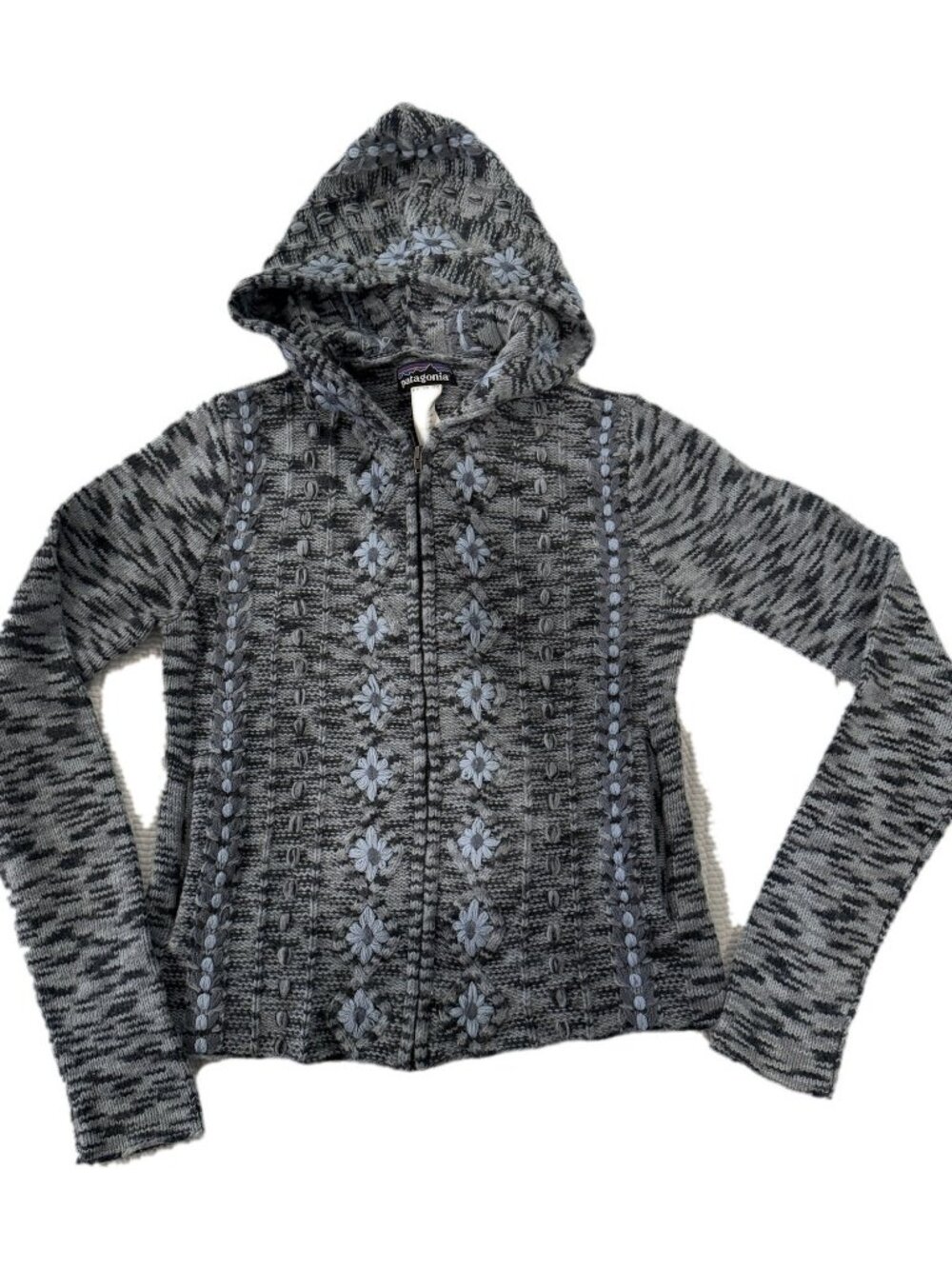 Patagonia Women's Wool Blend Embroidered Hooded Full Zip Cardigan Sweater Gray S
